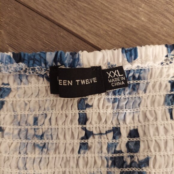 Fifteen Twelve Blue White Smocked Crop Top NWT XXL Boho Summer - Picture 6 of 7